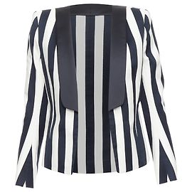 Blazer de Hombro Poderoso a Rayas de Mezcla de Algodón Balmain Negro