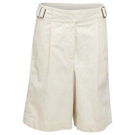 Acne Studios cotton linen pleat buckled belted shorts White Cream