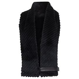 Versace-Versace Textured Rabbit Fur Soft Leather Belt Shawl Scarf Vest-Black