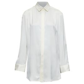 Bottega Veneta Seidenbluse mit gerafften Raglanärmeln Weiß Roh