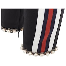 Gucci-Gucci pearl embellished hem webbing trims jogger pants-Black