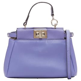 Fendi-Fendi Micro Peekaboo Leather Turnlock Mini Crossbody Satchel Bag-Purple