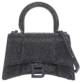 Balenciaga-Balenciaga Demna Hourglass XS Strass Crystal Leather Crossbody Bag-Black