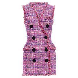 Vestido chaleco de terciopelo de tweed multicolor de Balmain Rosa