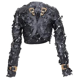 Alexander Mcqueen-Alexander Mcqueen Floral Laser Cut Leather Jacket-Black