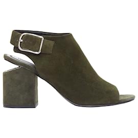 Autre Marque-Alexander Wang Suede Silver Cut Out Open Toe Heels-Green