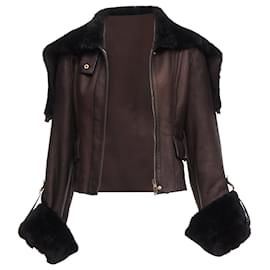 Gucci-Gucci Leather Aviator Bomber Jacket-Brown