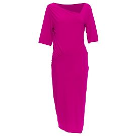 Vestido midi drapeado com decote assimétrico de Donna Karan Rosa