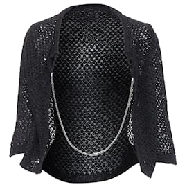 Chanel-Chanel cotton blend cc chain link open knit cardigan-Black