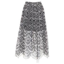 Gonna in seta e cotone con ricamo inglese Oscar De La Renta Nero