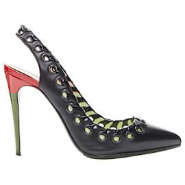 Christian Louboutin-Christian Louboutin ostri woven detail sling high heel pumps-Black