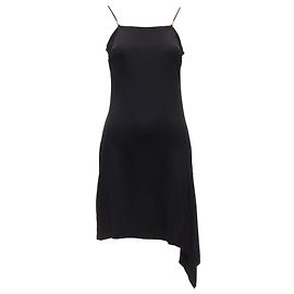 Gianni Versace logo charm asymmetric drape slip mini dress Black