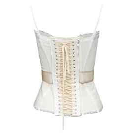 Dolce & Gabbana-Dolce Gabbana Mesh Lace Trim Corset Bustier-White,Cream