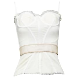 Dolce & Gabbana-Dolce Gabbana Mesh Lace Trim Corset Bustier-White,Cream