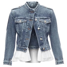 Giacca in denim con peplum plissettato Alexander McQueen Blu