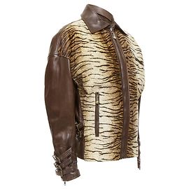 Gianni Versace S&M Bondage Buckle Tiger Bomber Jacket Brown