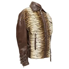 Versace-Gianni Versace S&M Bondage Buckle Tiger Bomber Jacket-Brown