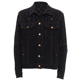 Marine Serre White Line Crescent Moon Denim Print Jacket Black