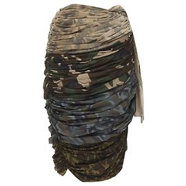 Saia franzida camuflada de algodão e nylon misto Comme Des Garcons Verde