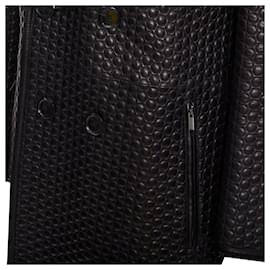 Versace-Versace Leather Bubble Textured Shawl Collar Double Breasted Coat-Black