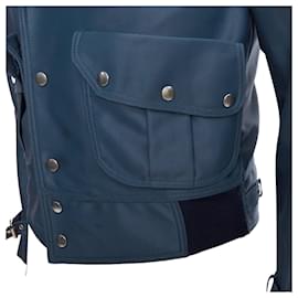 Balenciaga-Balenciaga Silver Snap Buttons Cropped Moto Biker Jacket-Blue