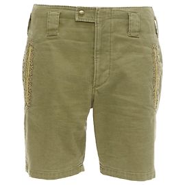 Bermuda militar de algodão e ramie bordado Saint Laurent Verde