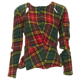 Junya Watanabe punk plaid boiled wool cut out jacket Red