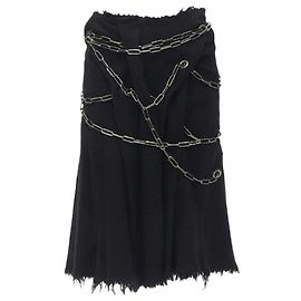 Falda midi de lana hervida deshilachada punk con cadena de Junya Watanabe Negro