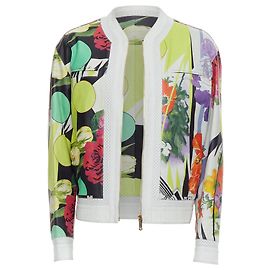 Versace Runway Leather Geometric Tropical Print Bomber White