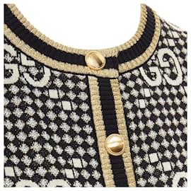 Gucci-Gucci monogram jacquard preppy cardigan-Golden,Metallic
