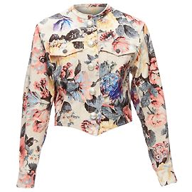 Jaqueta cropped vintage com botões de pérola e flores Louis Vuitton