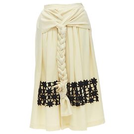 Saia de bordado em lã creme com trança de Comme des Garcons Branco Cru