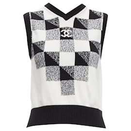 Chanel-Chanel cashmere graphic check cc logo sweater vest-Black