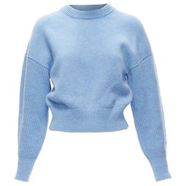 Suéter cropped boxy de lã salpicada Alexander McQueen Azul