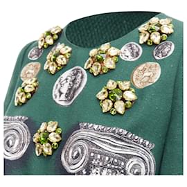 Dolce & Gabbana-Dolce Gabbana Roman Coin Column Bejeweled Dress-Green