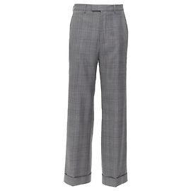 Gucci wool checked cuffed wide leg trousers Grey