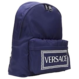 Versace-Versace box logo nylon greca strap backpack-Blue