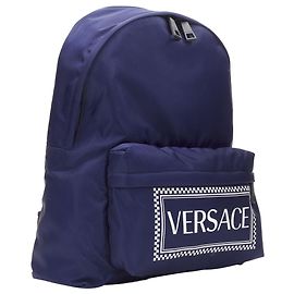 Sac à dos en nylon avec logo box Versace et sangle greca Bleu