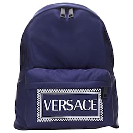Versace-Mochila de nylon com logo box Versace e alça greca-Azul