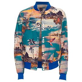 Chaqueta bomber de mezcla de algodón con estampado tropical Jean Paul Gaultier Azul