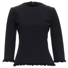 Top fitted a maniche corte in lana vergine e cotone con frange Tom Ford Nero