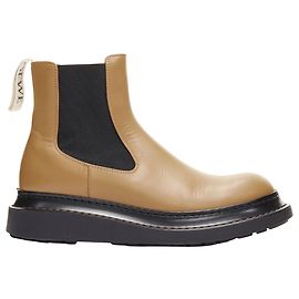 Loewe chelsea cowhide leather logo strap desert ankle boots Brown Beige