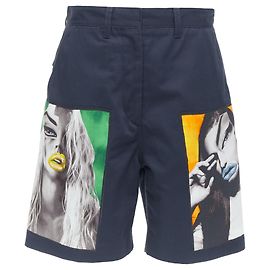 Acnestudios eora vermina collage portrait impression short en bermuda Bleu Bleu Marine