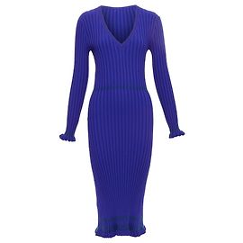 Altuzarra Rippstrick Bodycon V-Ausschnitt Kleid Blau