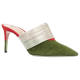 Aquazzura-Aquazzura Rendez Vous Gold Tone Multi-Strand Heel Mules-Red
