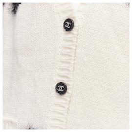 Chanel-Chanel fluffy lurex intarsia crystal cc button cardigan-White,Cream