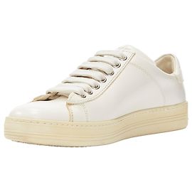 Baskets à lacets minimalistes classiques en cuir rigide avec logo tf de Tom Ford Blanc Écru