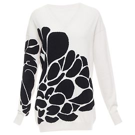 Bottega Veneta Kaschmir Pullover mit abstraktem Intarsien-V-Ausschnitt Weiß Roh
