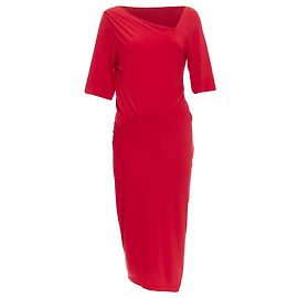 Donna Karan Asymmetric Neck Tuck Draped Midi Dress Red