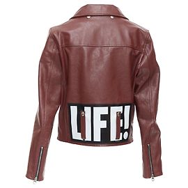 Chaqueta de biker recortada de cuero de ternera Golden Goose Roja Burdeos